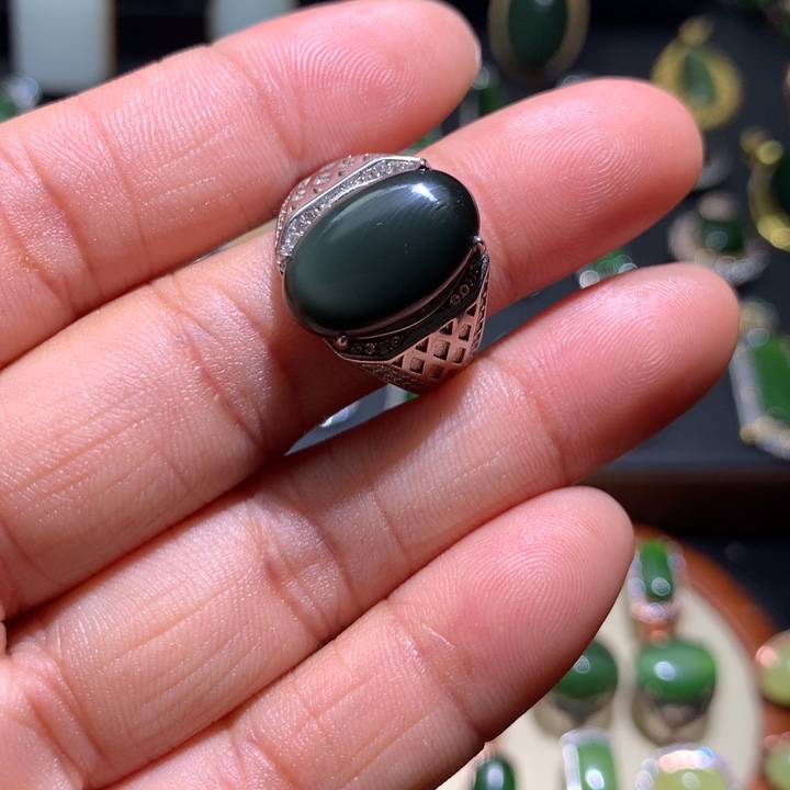 和田玉银S925镶嵌戒指