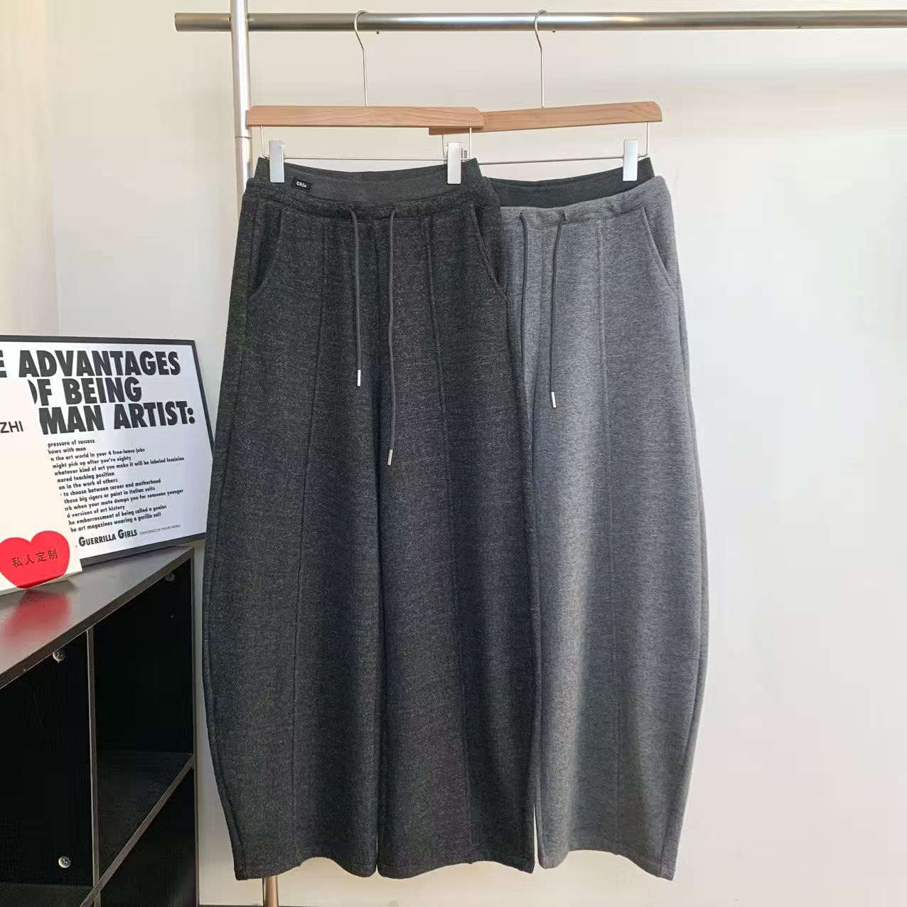 素心轻奢 2025高端欧货冬季松紧腰加绒宽松休闲直筒阔腿裤女15124