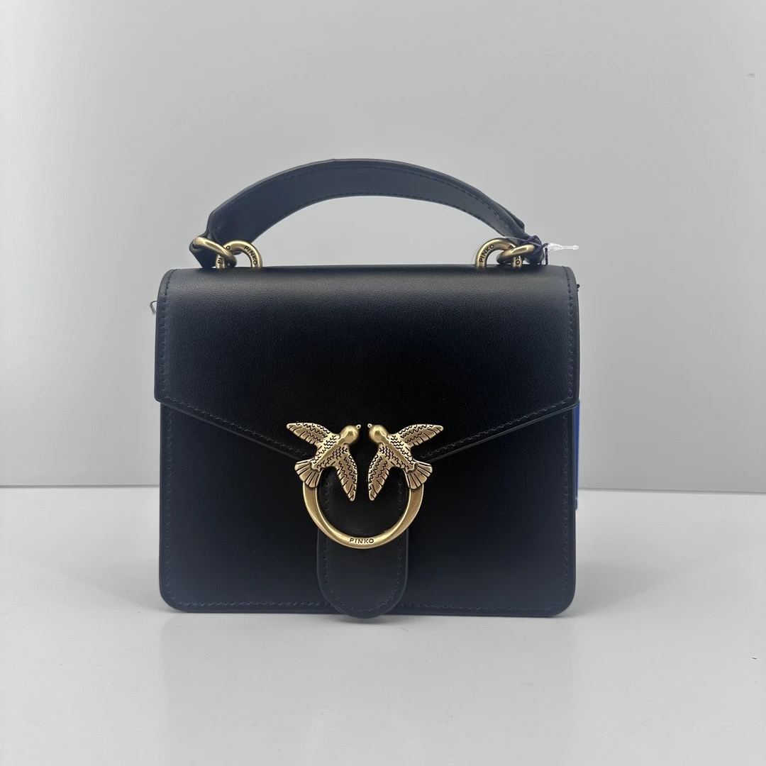 95新 PINKO 黑色小号燕子手提包17*13*7cm E062508