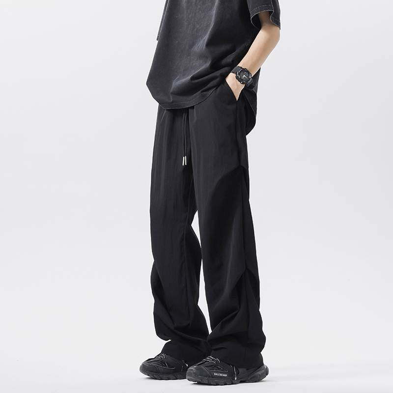 美式男夏季高街痞帅阔腿休闲裤子潮牌设计感松紧腰拖地裤