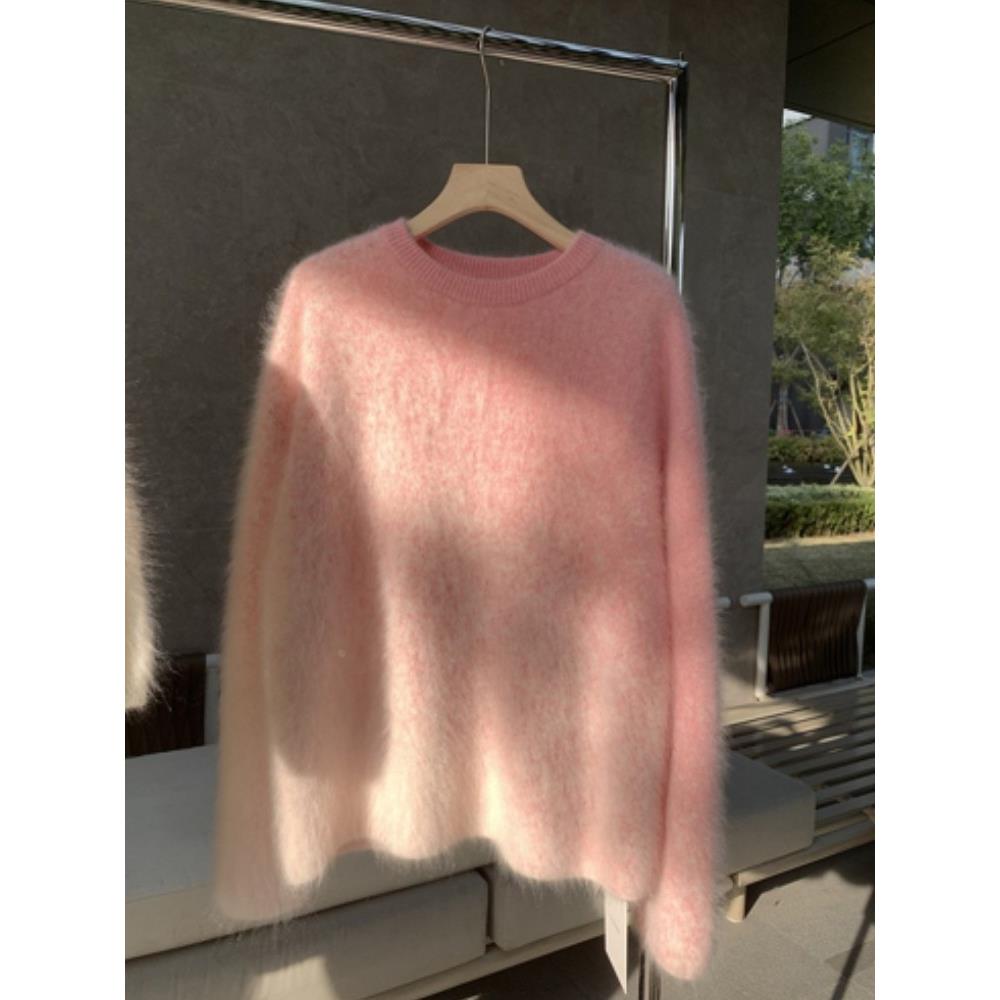 渐变水貂绒粉色毛衣女秋冬加厚冬季氛围感高级感奶乎乎针织衫上衣