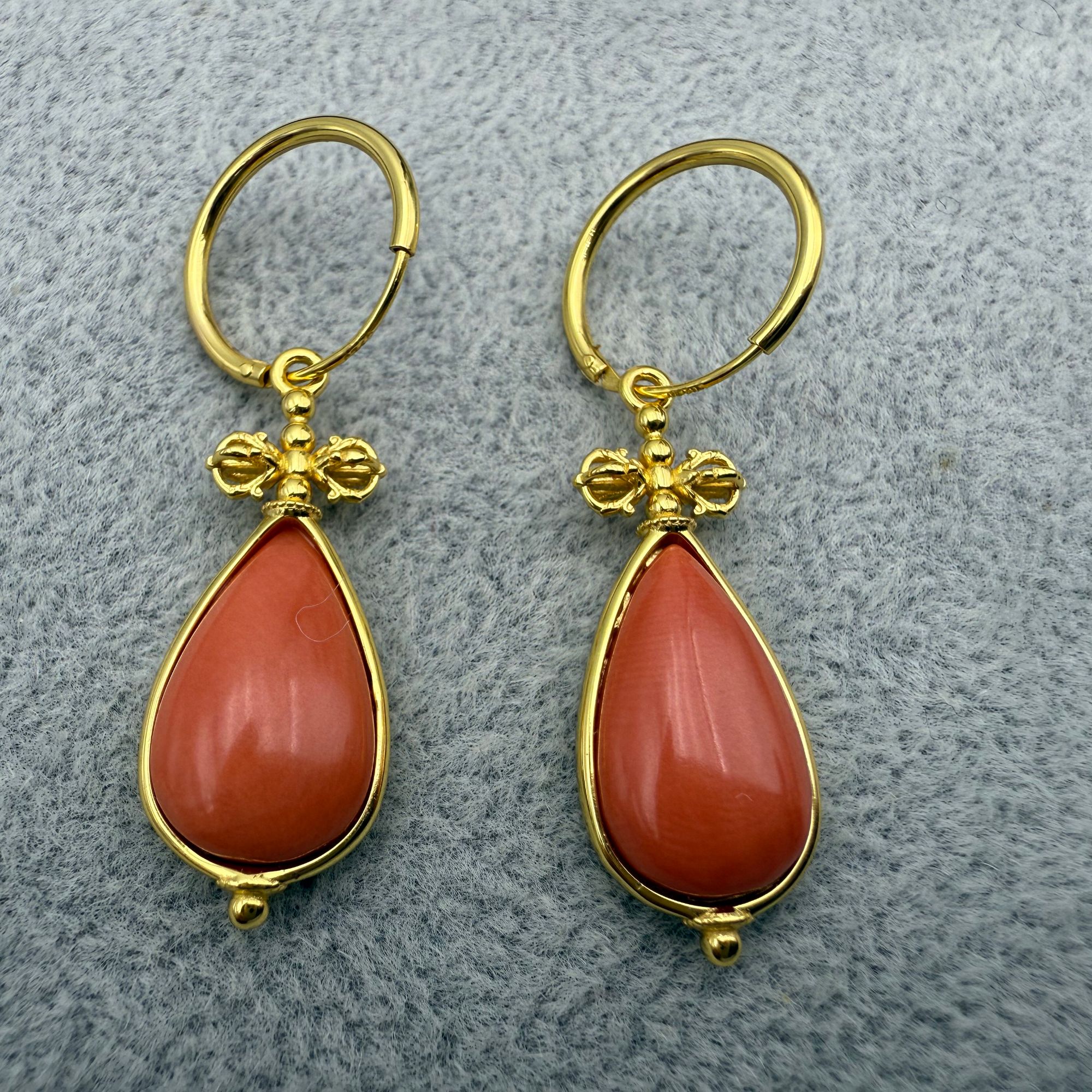 【中展红珊瑚】天然momo红珊瑚耳坠大水滴型   多样性发一