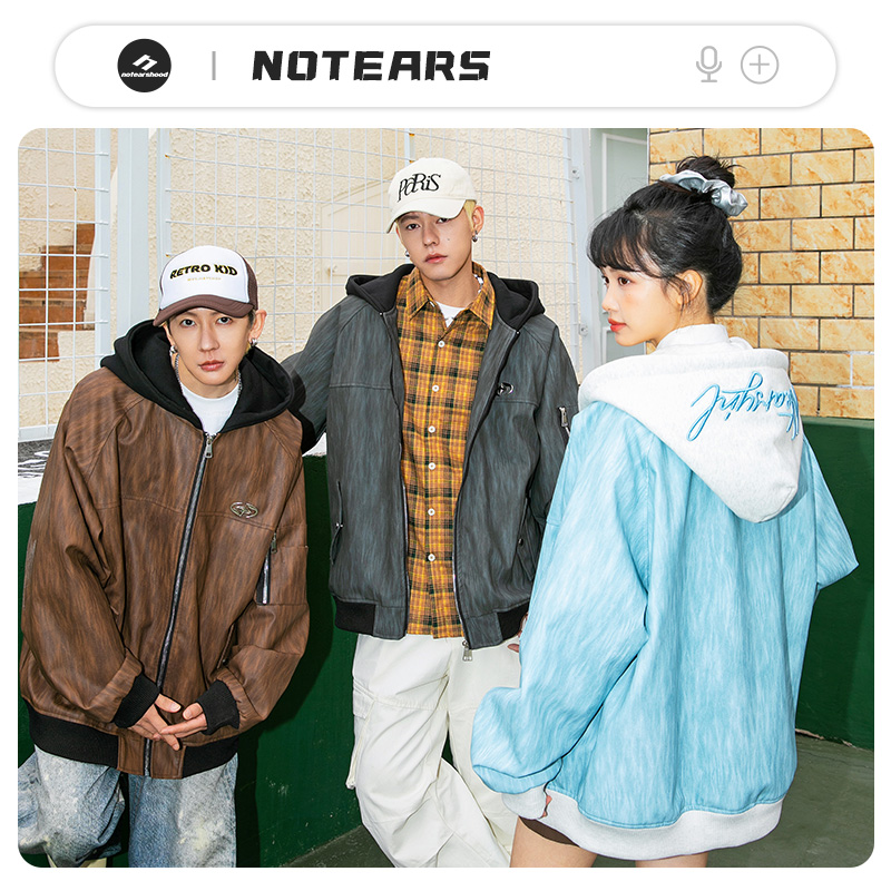 NOTEARS/没有眼泪 美式潮流皮衣连帽夹克外套情侣同款6652