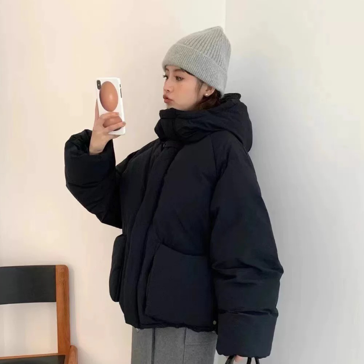 ❤️东大门蛋家加厚连帽羽外套宽松freesize下单备注颜色秋冬短款