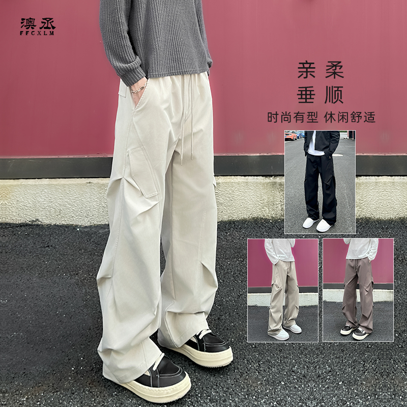 秋季新款美式休闲裤工装裤男裤潮水洗休闲直筒裤潮户外伞兵