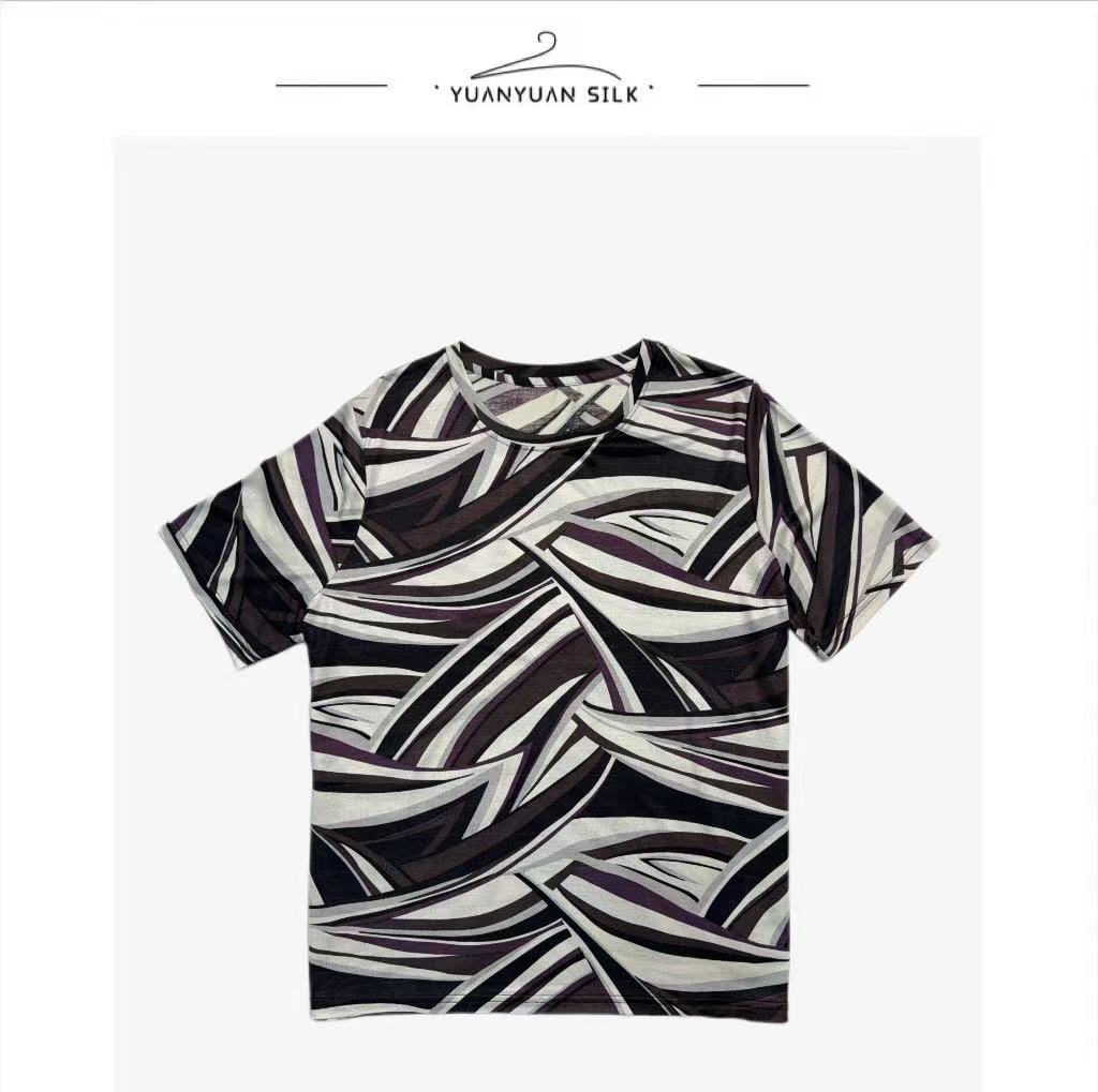 Y 【印花上新】100%桑蚕丝高端修身气质时尚简约设计感圆领上衣sy11