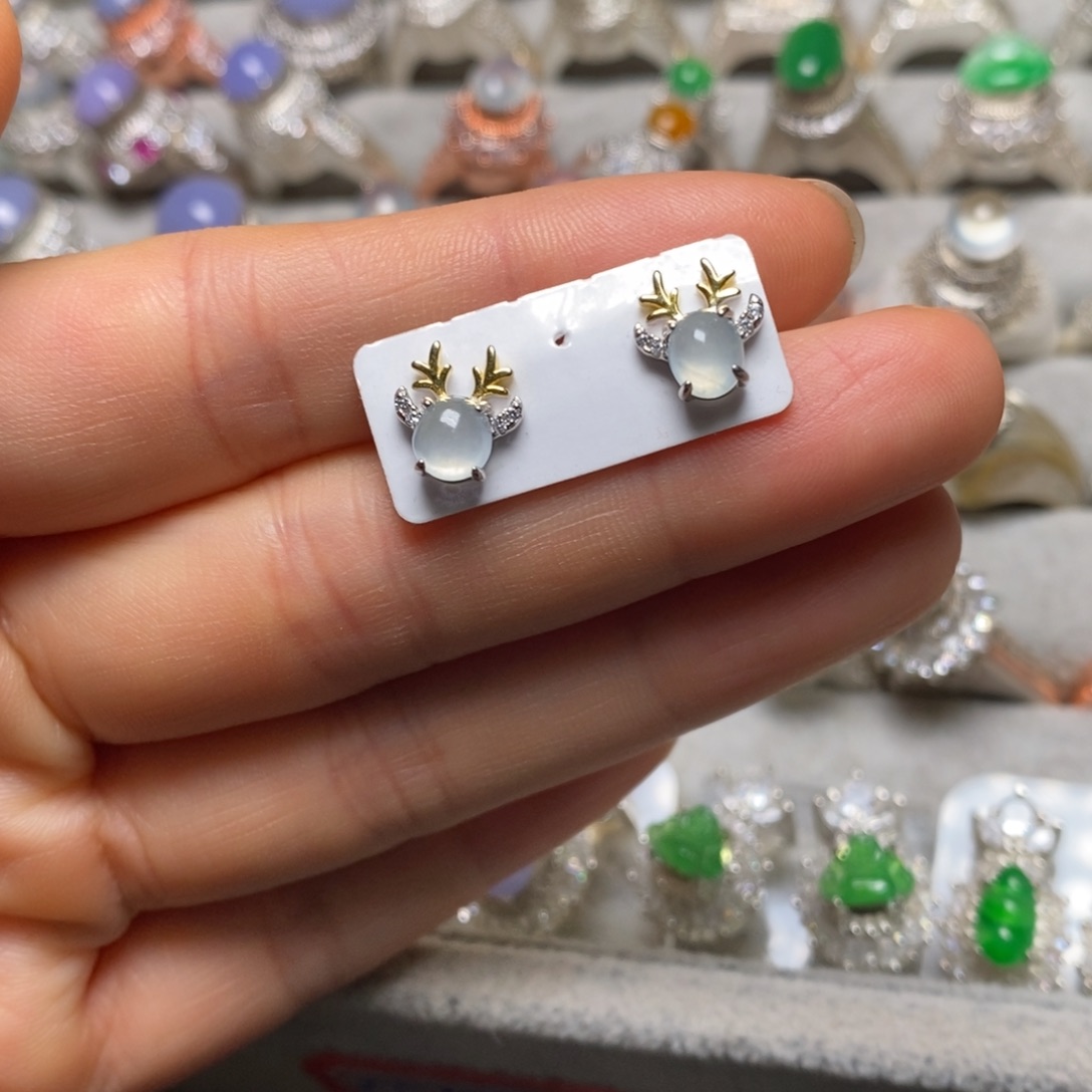 翡翠耳饰银S925镶嵌耳饰