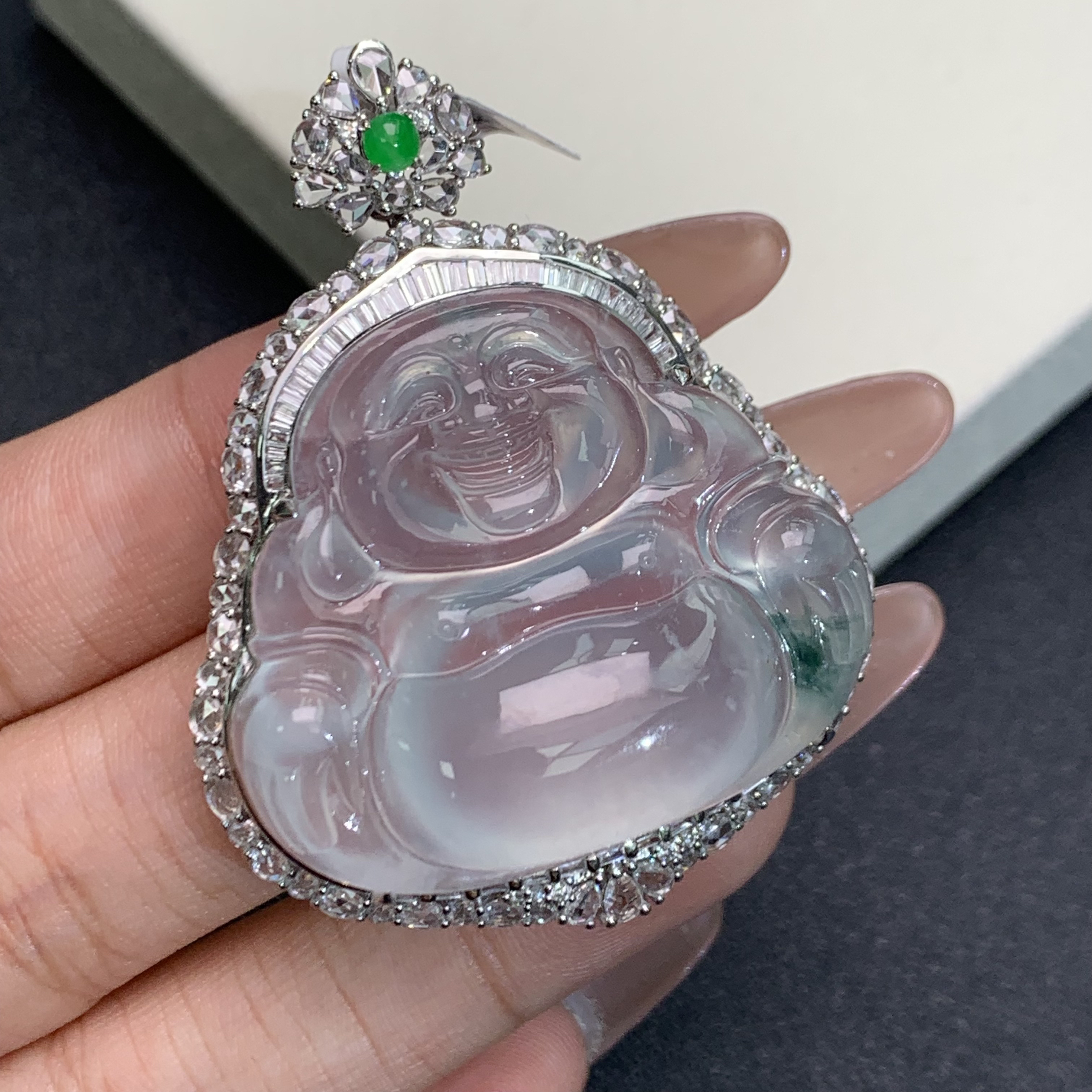 新品推荐·18k金高冰玻飘花佛公翡翠玉石缅A吊坠气质轻奢冰透