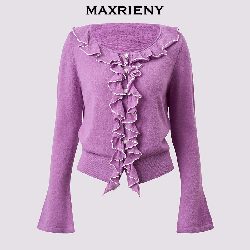 【陈大可专属】MAXRIENY套头毛针织衫女门襟波浪边收腰上衣25秋