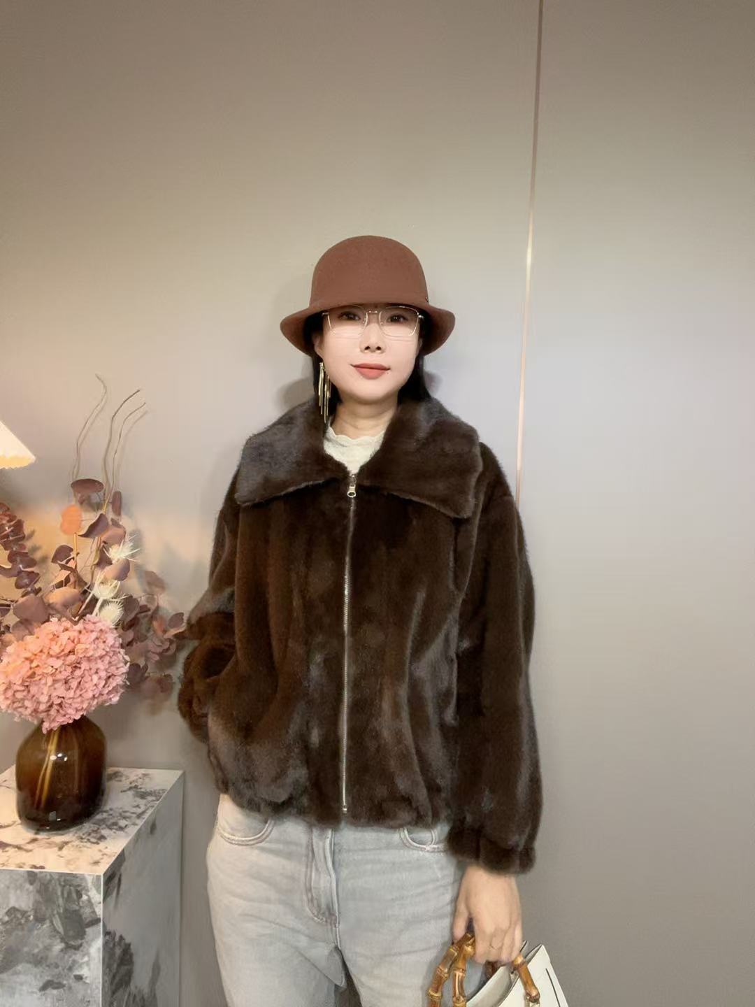 【雪儿严选】法式复古翻领夹克环保毛外套25826