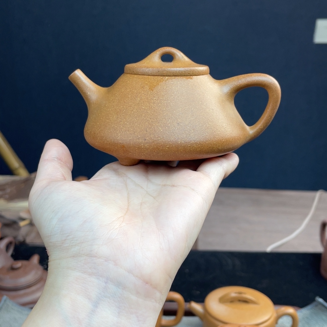 紫砂茶壶半手工老宕口黄金段子冶石瓢170cc