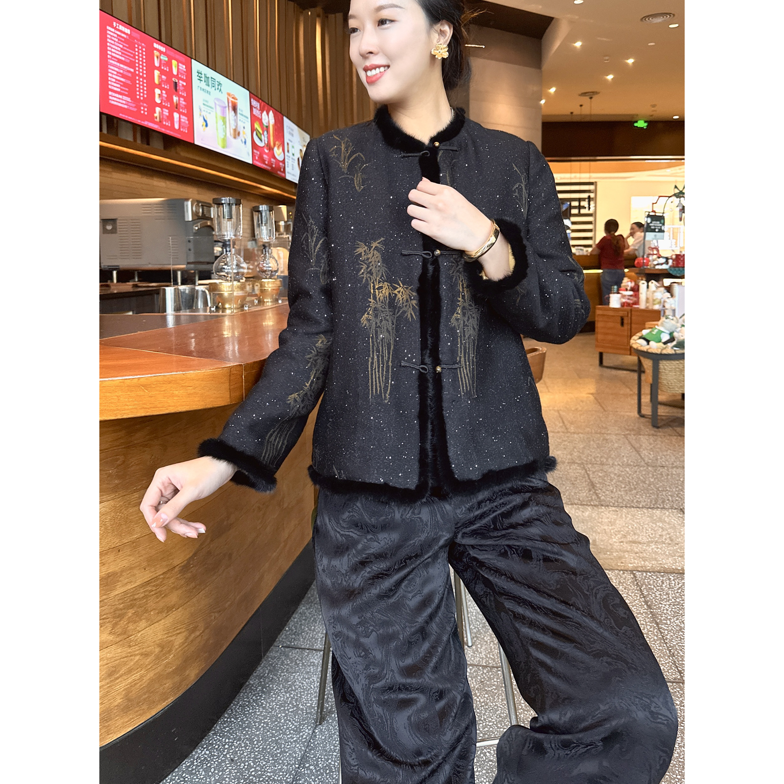 【深圳罗依】原创丝毛棉衣女上久楷桑蚕丝羊毛新中式时尚气质棉服