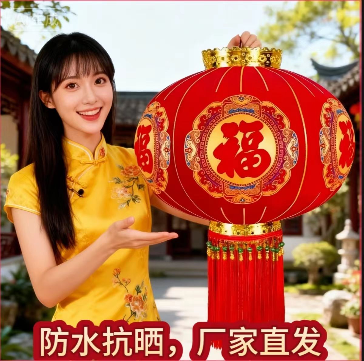 【短杆福字】新款防水福字大红灯笼户外阳台大门春节新年节日灯饰
