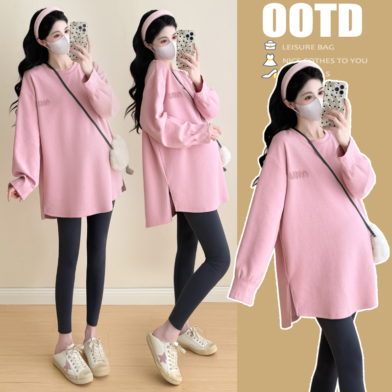 设计感孕妇上衣2025秋季新款宽松中长款大码卫衣潮妈休闲简约T恤