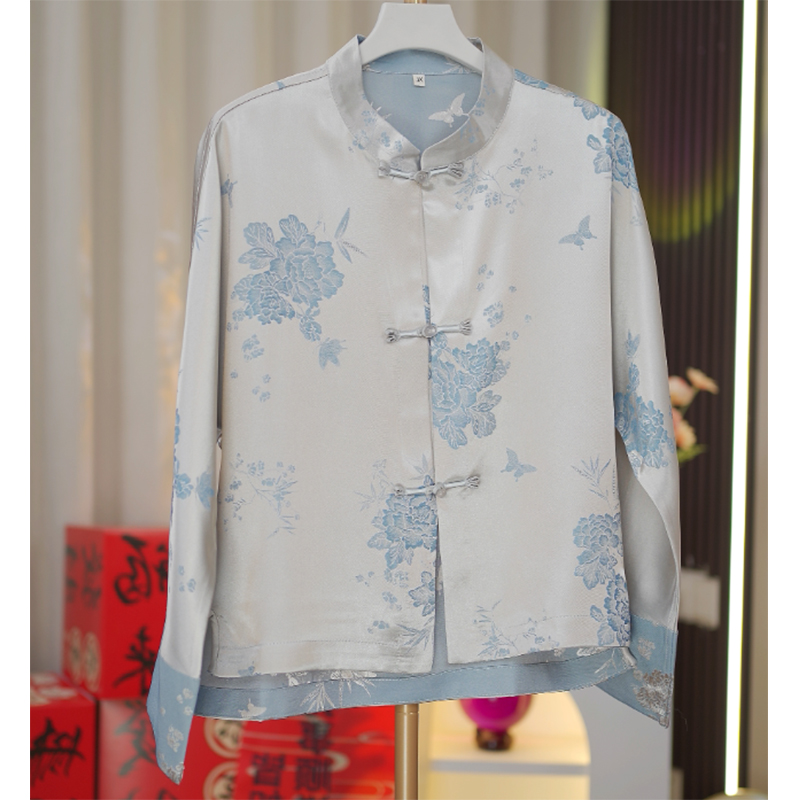 蝶恋大花-浮光锦新款新中式桑蚕丝女上衣外套