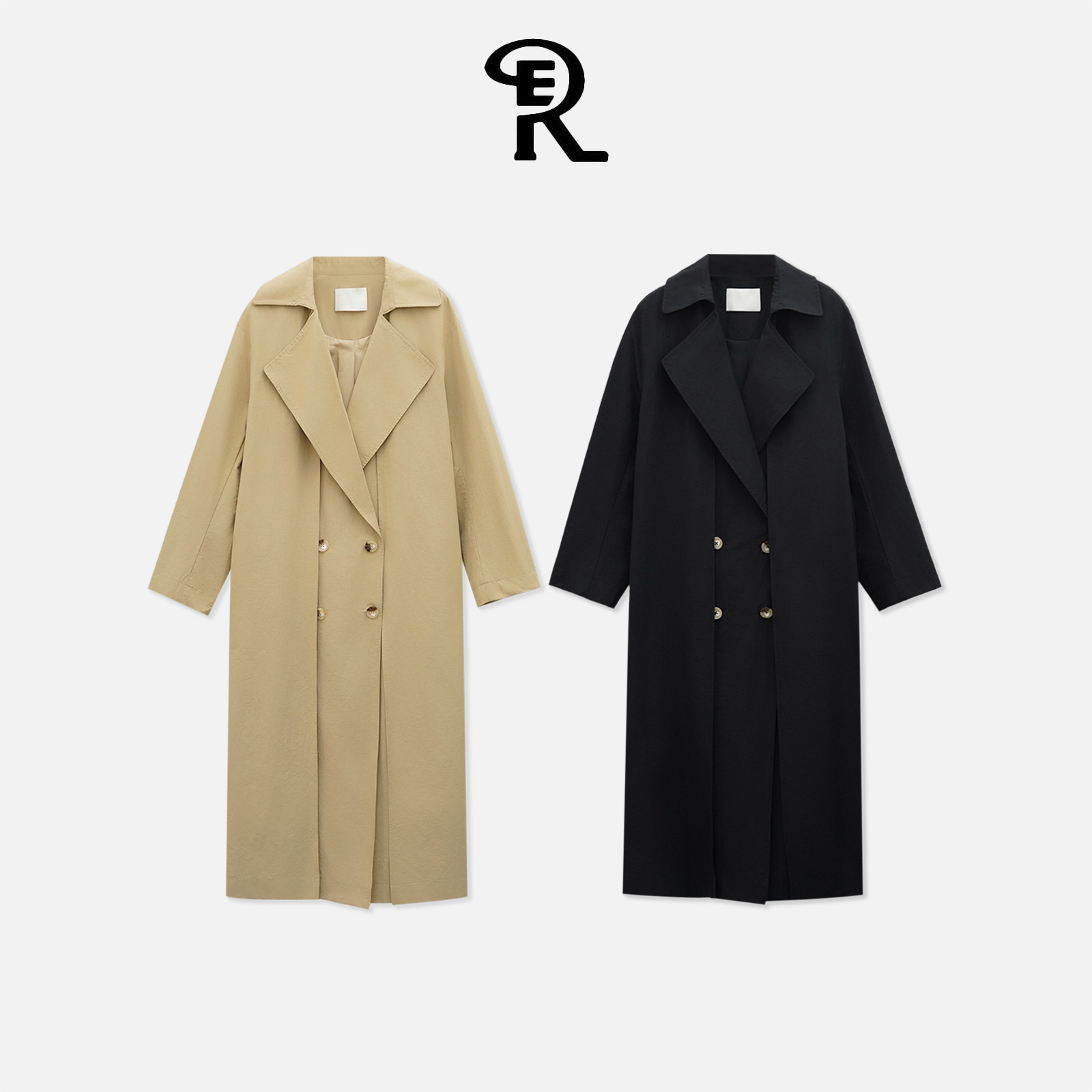 RE早秋假两件廓形极简老钱ROW风长款风衣外套RE453058