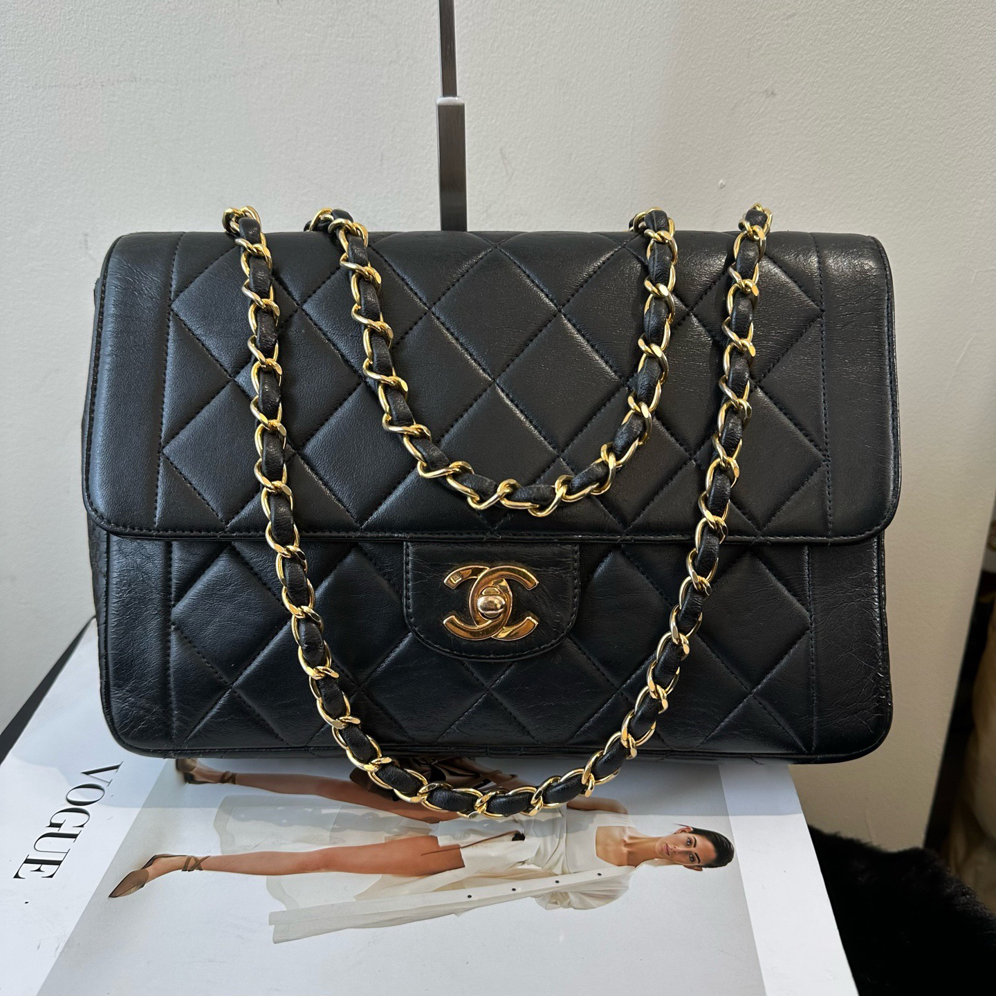 95新 Chanel/香奈儿 香奈儿黑金cf戴妃中号链条包