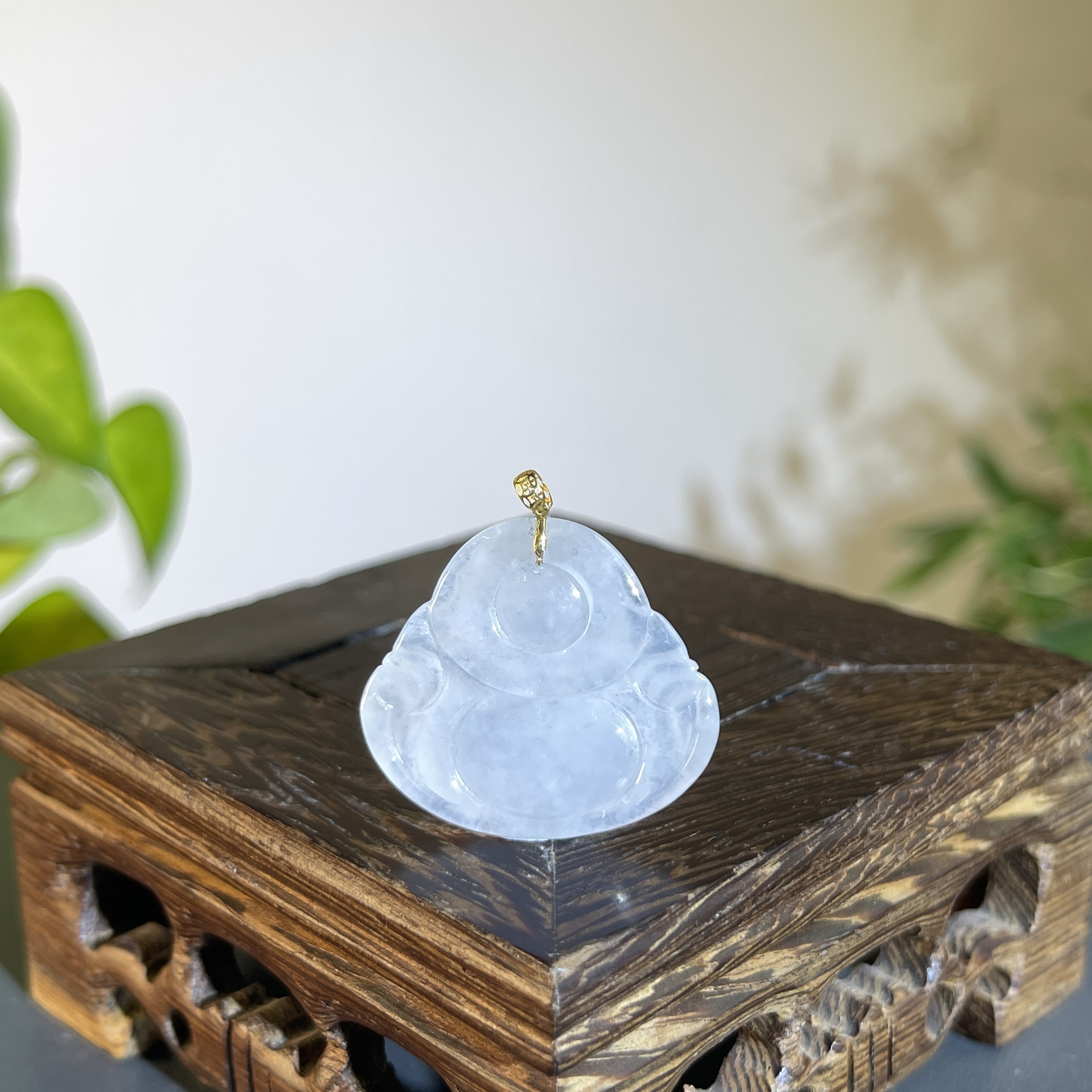 JXA01-266 天然缅甸A货翡翠 18K扣头佛公