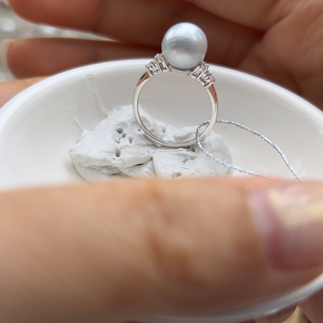 银S925镶嵌戒指海水珍珠澳白正圆蓝血9.4mm冰雪