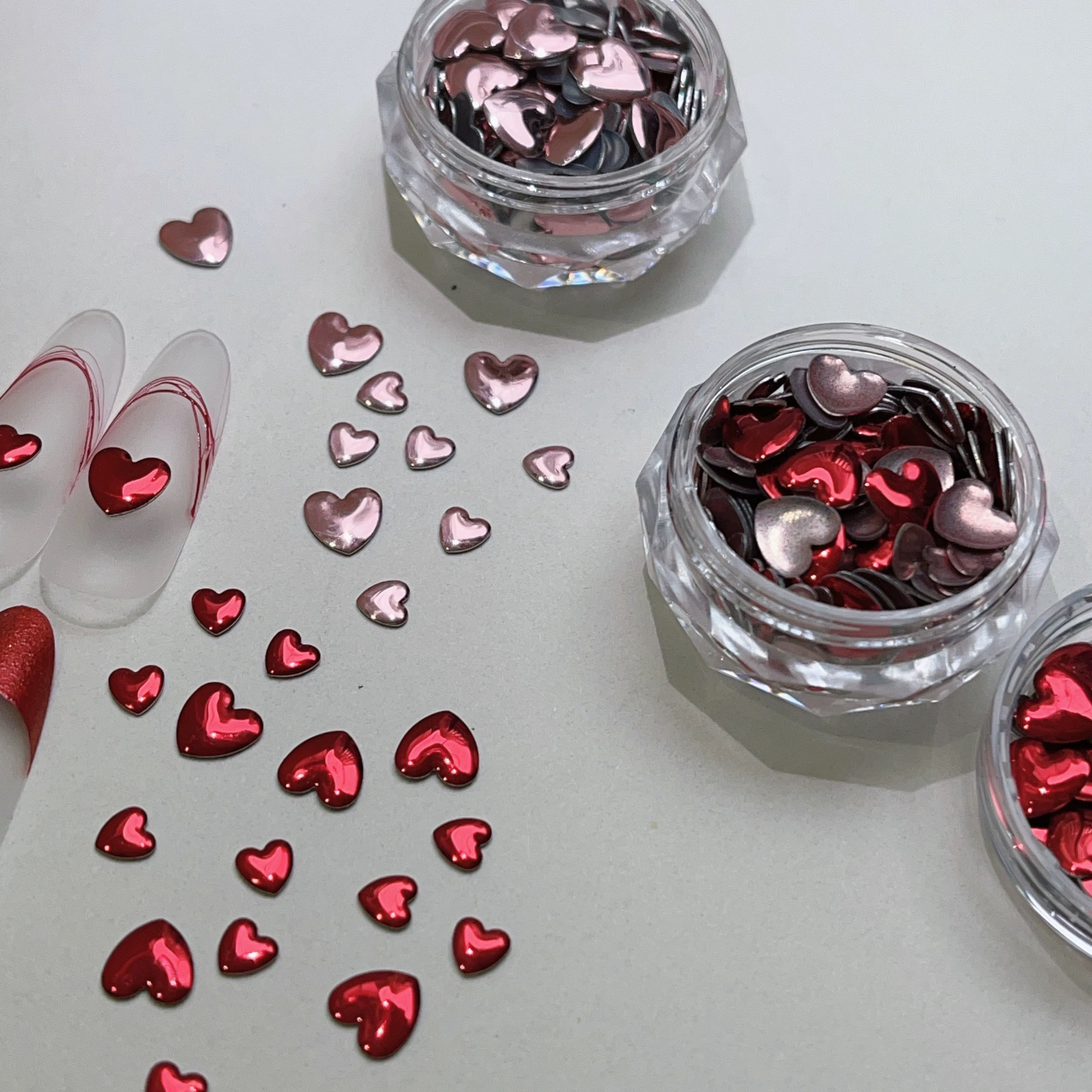 新年红色金属爱心平底铆钉美甲饰品穿戴甲组合红钻DIY素材ins韩风