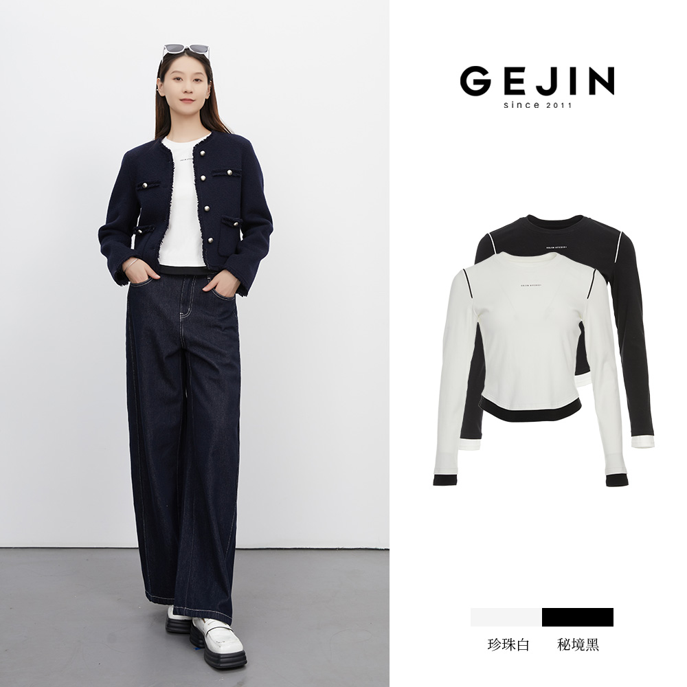GEJIN/歌锦秋冬新款弹力亲肤修身设计感工字假两件上衣9412522541