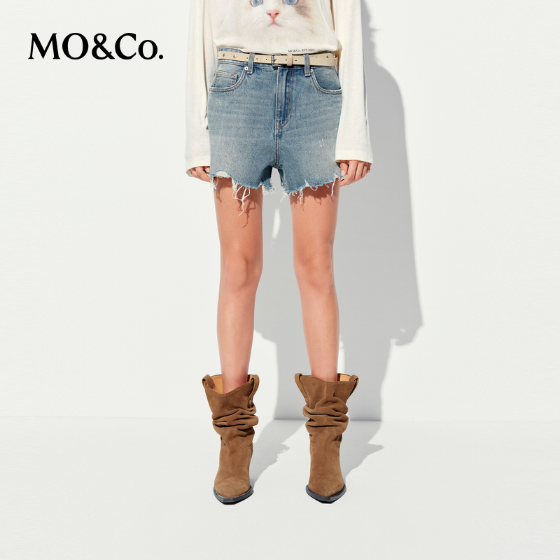 MOCO牛仔短裤2025夏新品做旧风手工磨破泼墨精裁中低腰MBE2SOTT05