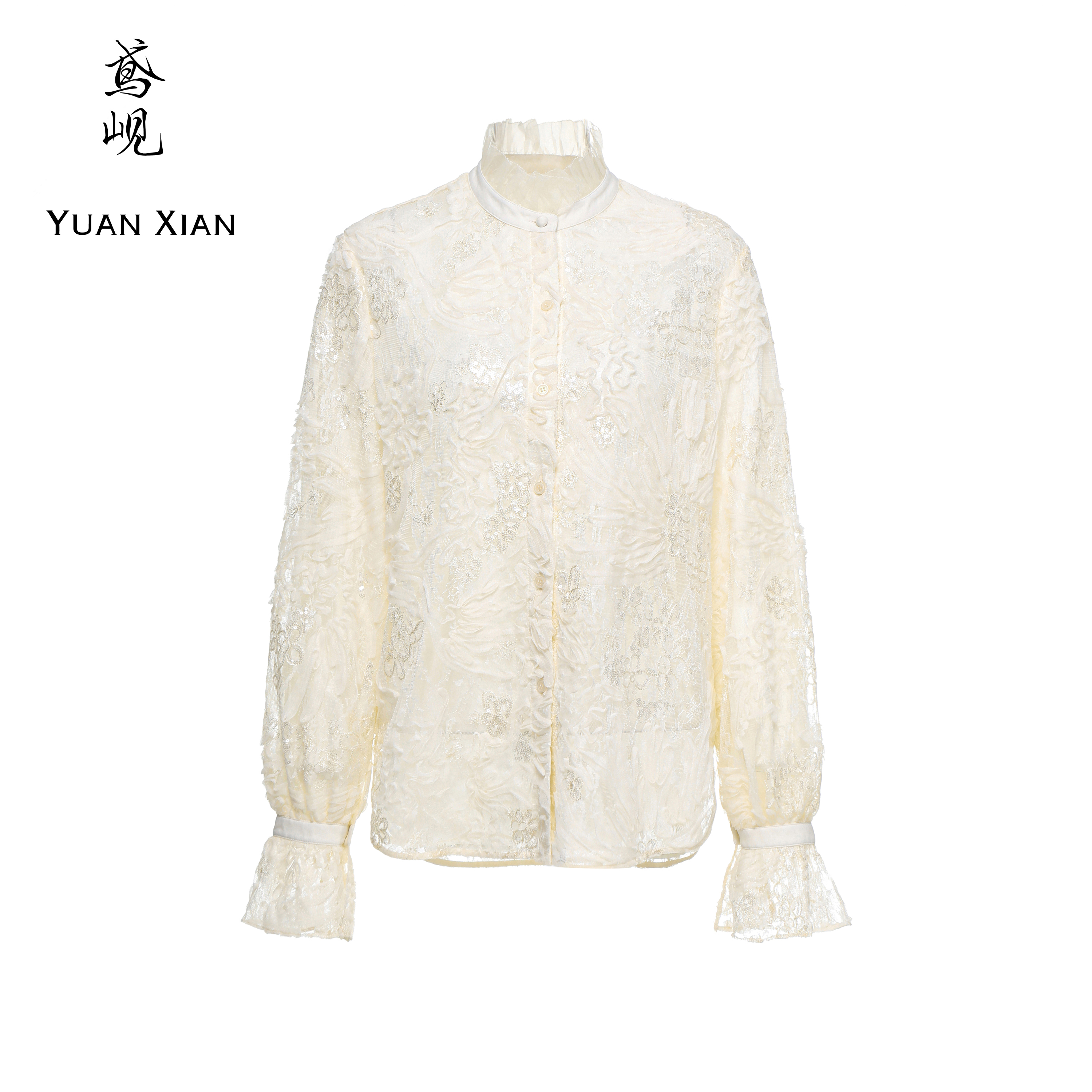 【鸢岘】 花间集-蕾丝荷叶边法式衬衫  YX05010218