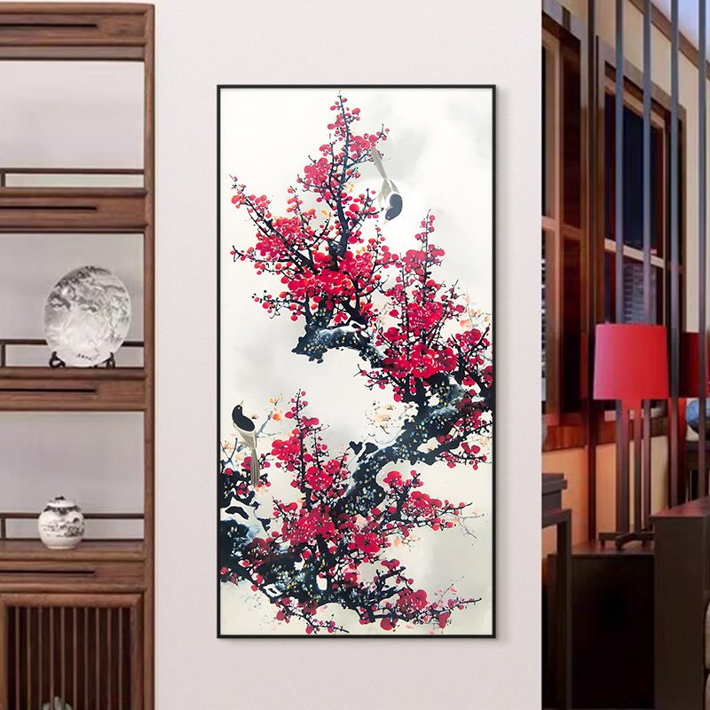 晶瓷镶钻 红梅报喜2023新款 玄关装饰画 中国风紫气东来梅花60120