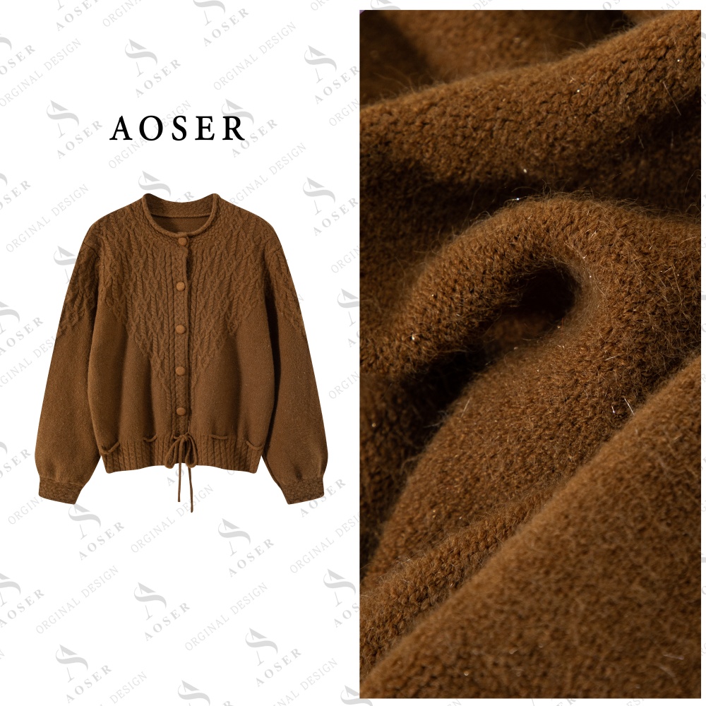 AOSER时尚宽松百搭气质休闲网红款慵懒风纯色系毛针织衫女装25112