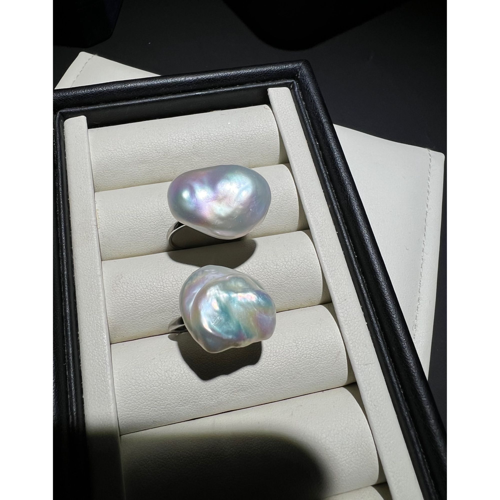 JUNMU天然淡水巴洛克珍珠戒指异形珠（15-18mm）925银开口戒