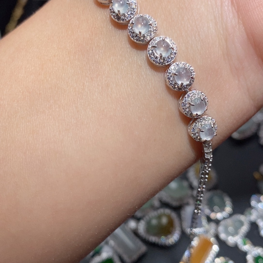 翡翠手链银S925镶嵌n k op