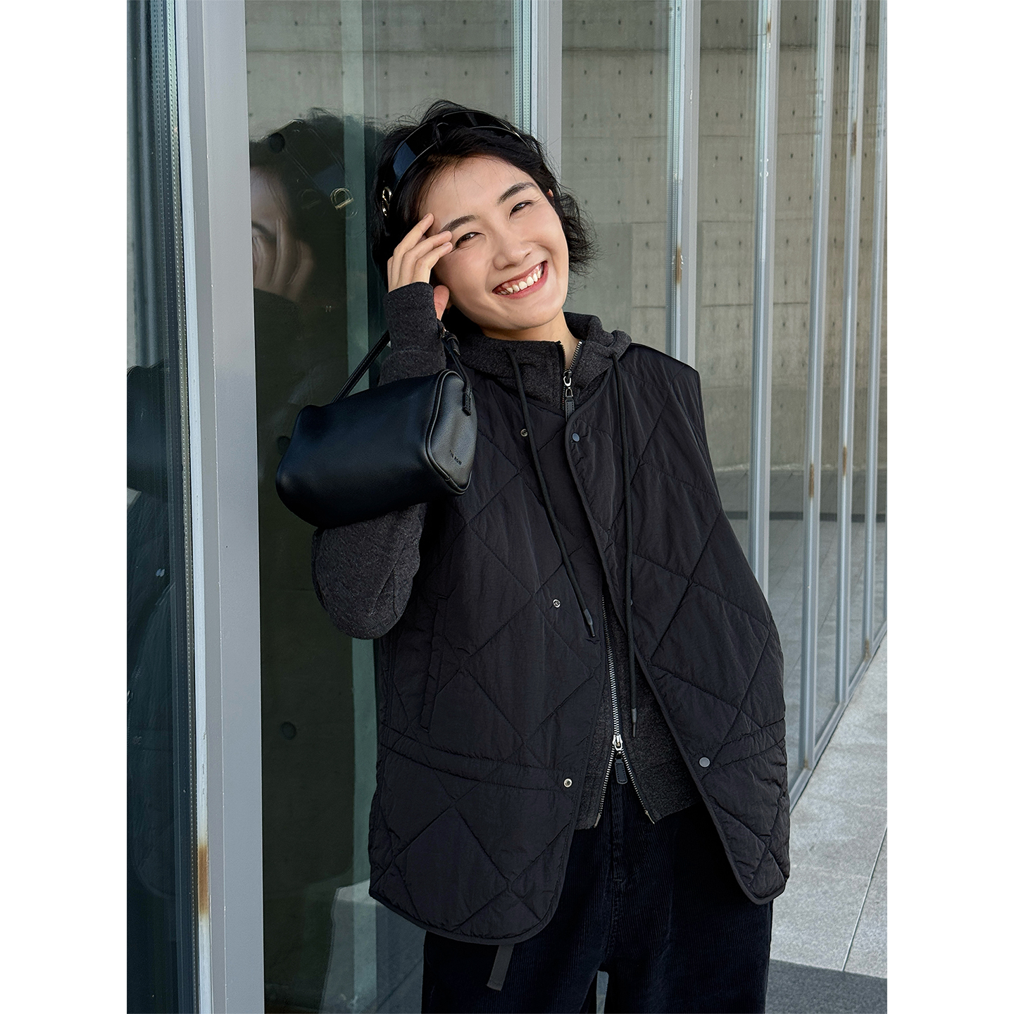 LANGQING 可调节菱形格夹棉日系休闲马甲46470#