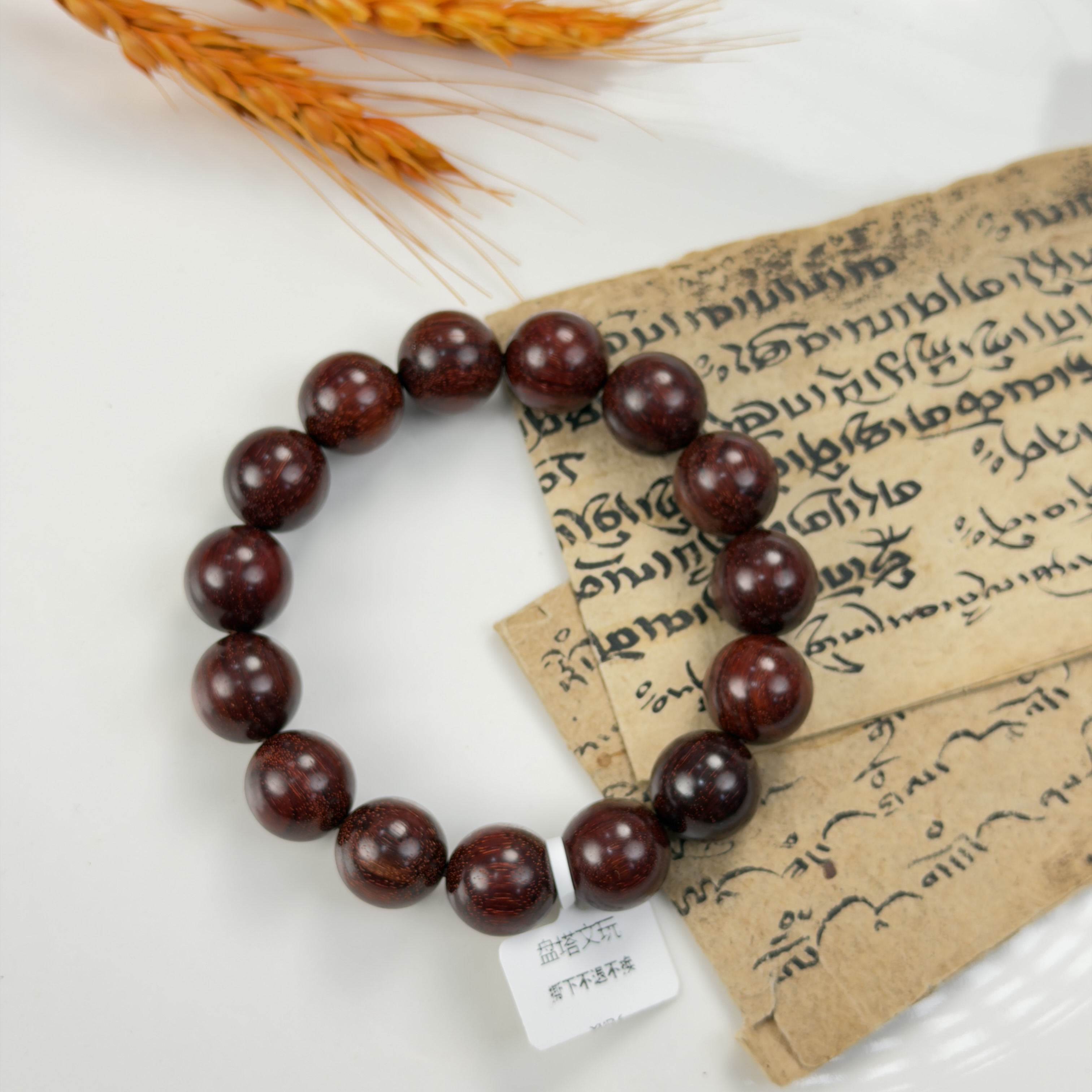 小叶紫檀单圈圆珠15mm鸡血红