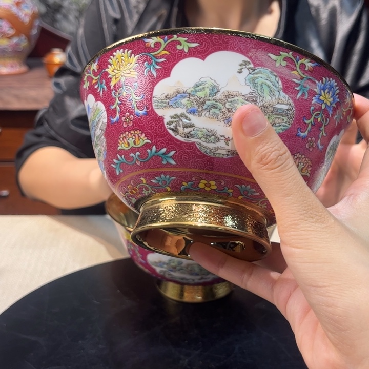 摆件开窗山水对碗一个