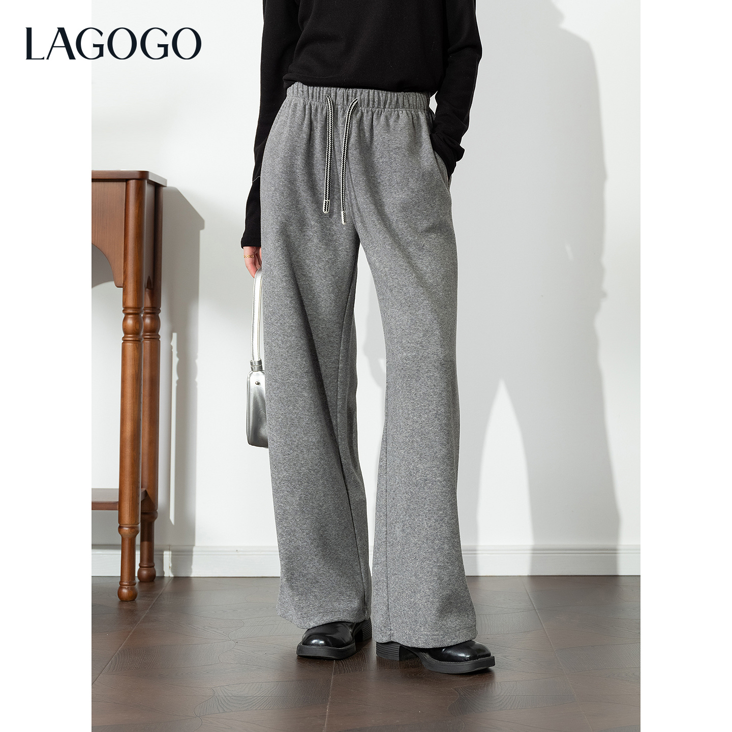 【王优秀专属】lagogo新款宽松阔腿显瘦通勤休闲裤女OCKK539G15