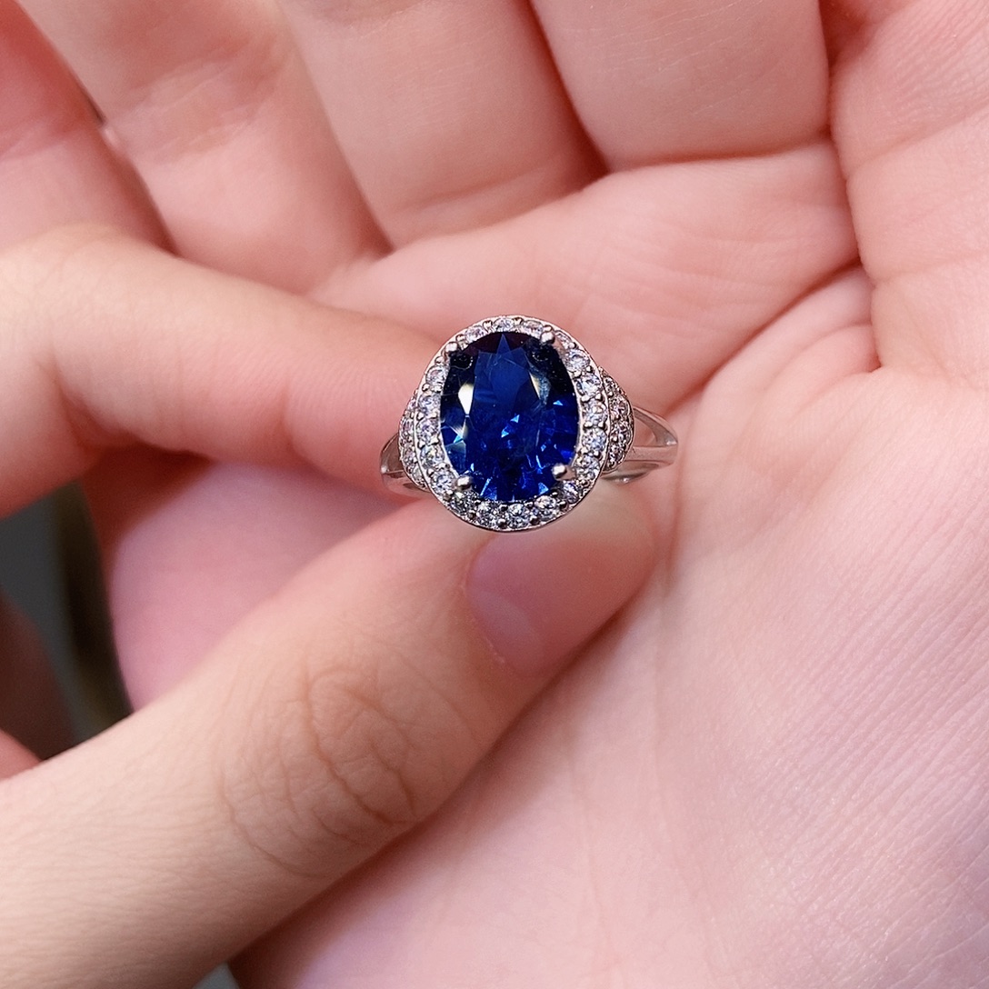 蓝宝石戒指银S925镶嵌