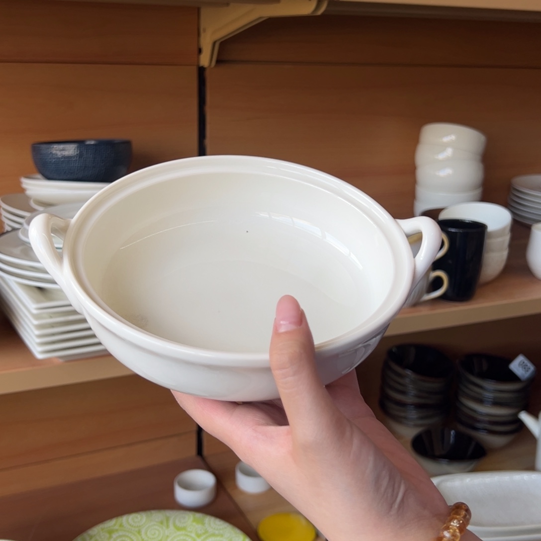 新骨瓷116瑕疵慎拍 暖白 8寸 双耳烤盘