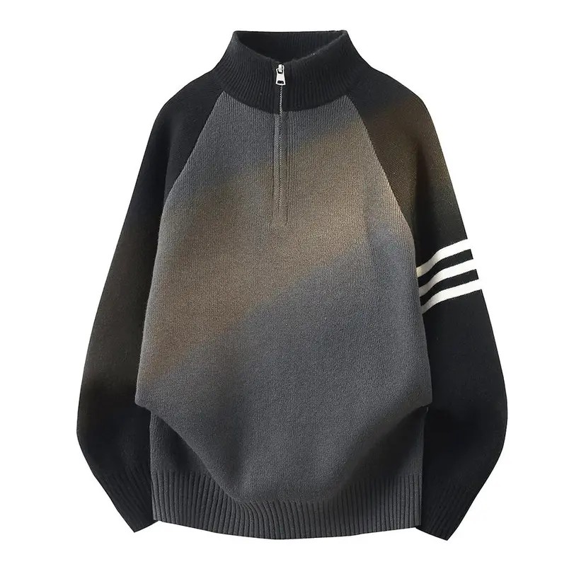 半拉链毛衣男秋冬款青少年加厚半高领线衣初中高中学生针织打底衫