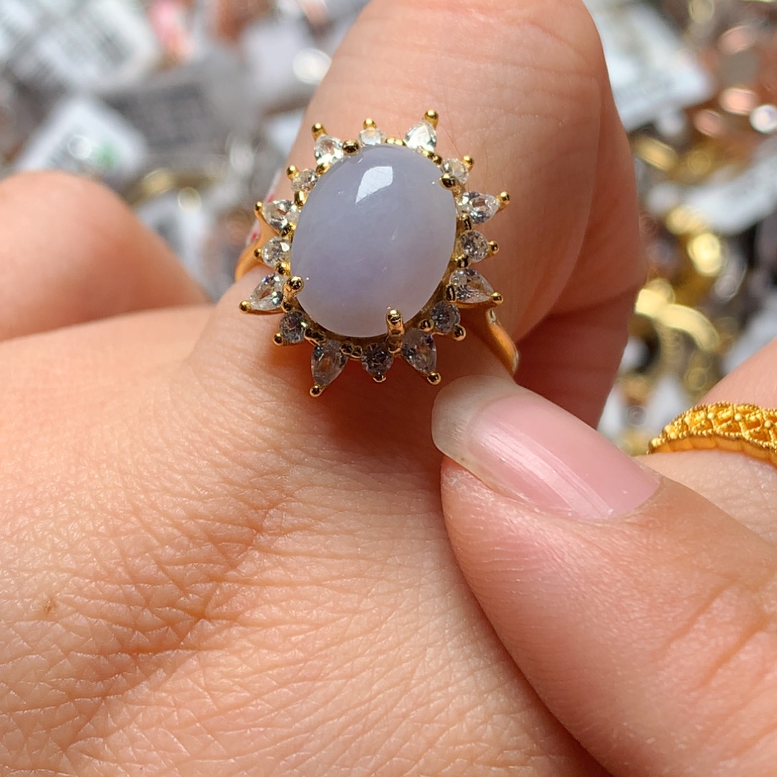 翡翠戒指银S925镶嵌天然翡翠戒指