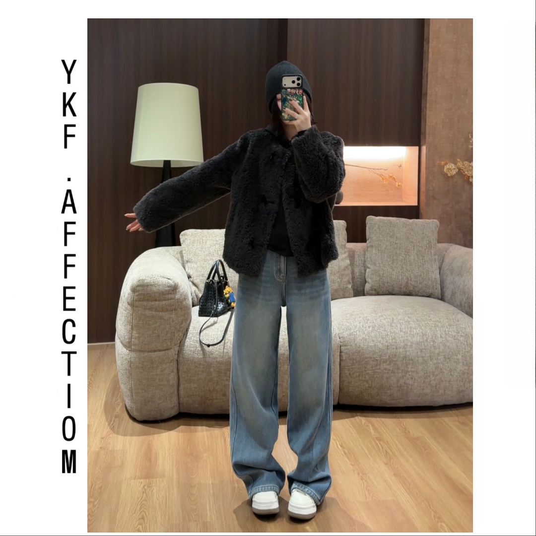 （露思同款）韩版加绒反季蓝直筒牛仔裤11301