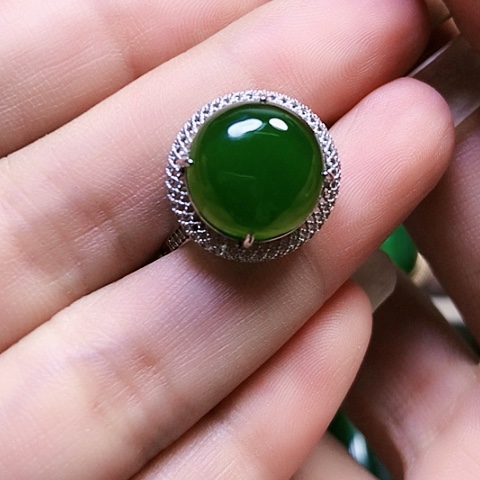 和田玉戒指银S925镶嵌