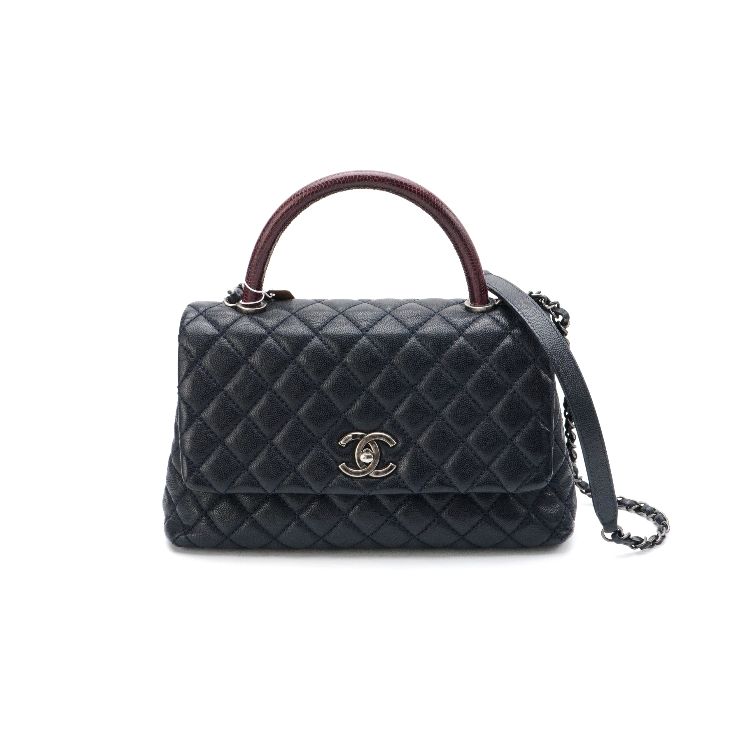 95新 Chanel/香奈儿 海军蓝荔枝纹牛皮cocohandle中号120703