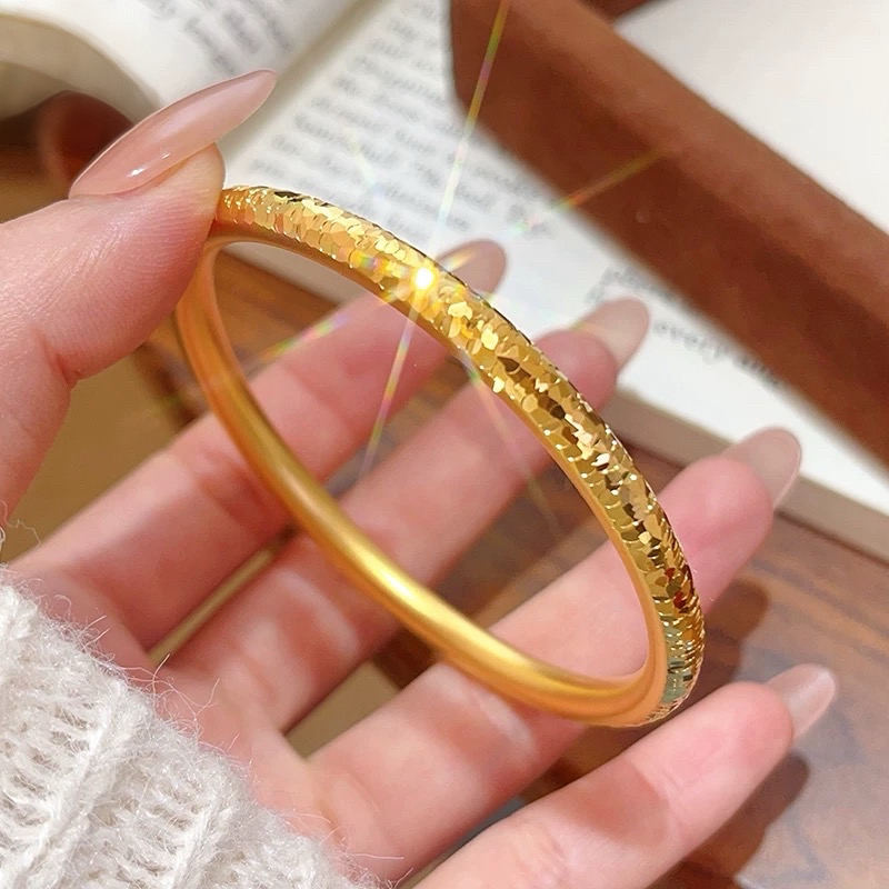 合金手镯 【精工】碎碎金圆条手镯满天星素圈镯子精致轻奢送女友礼