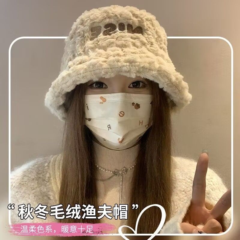 2025新款帽子女秋冬季加绒保暖毛绒绒渔夫帽大头围显脸小韩版GLQ