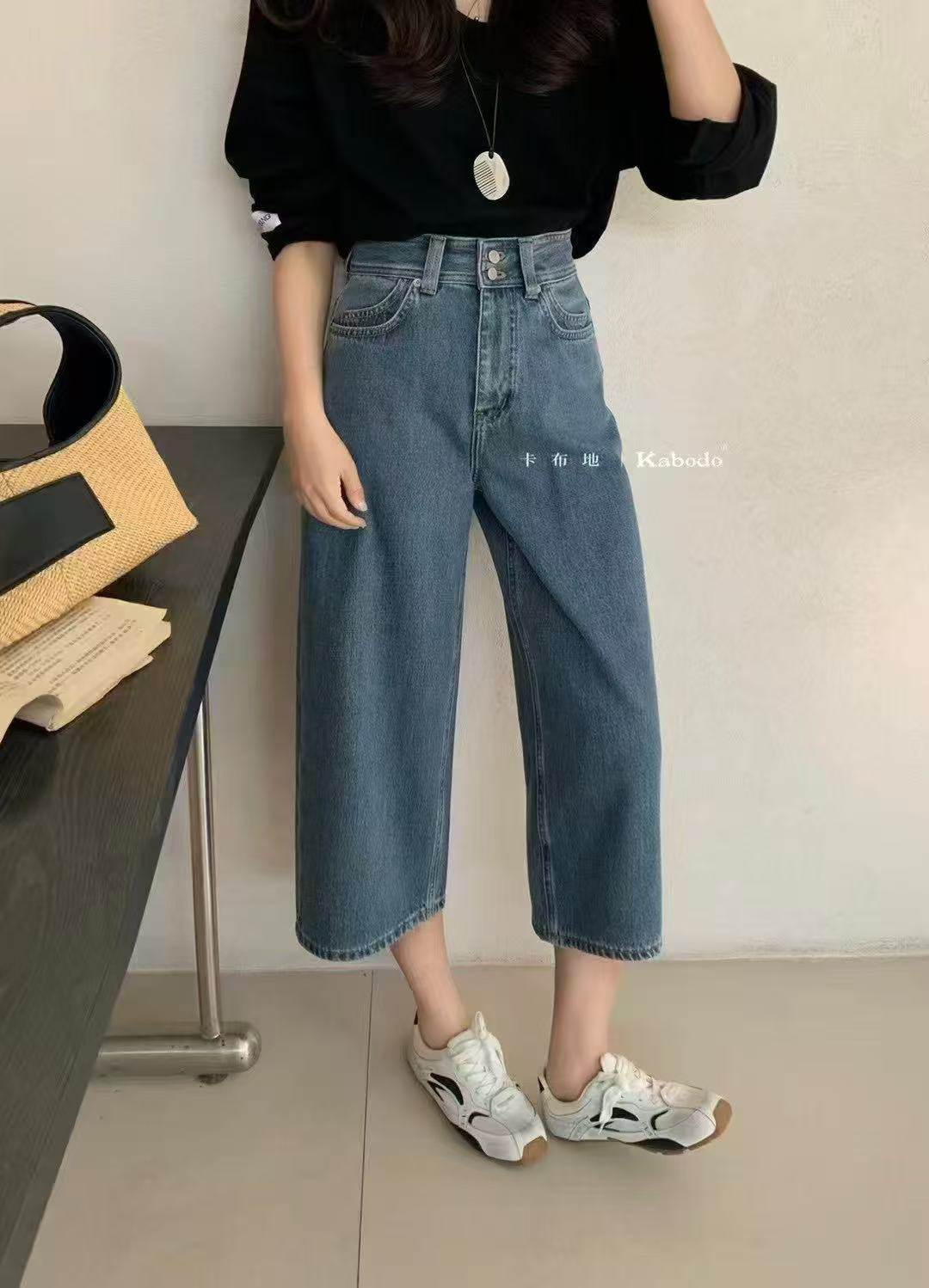 巴布 68321  夏季新款欧货高腰显瘦八分牛仔裤