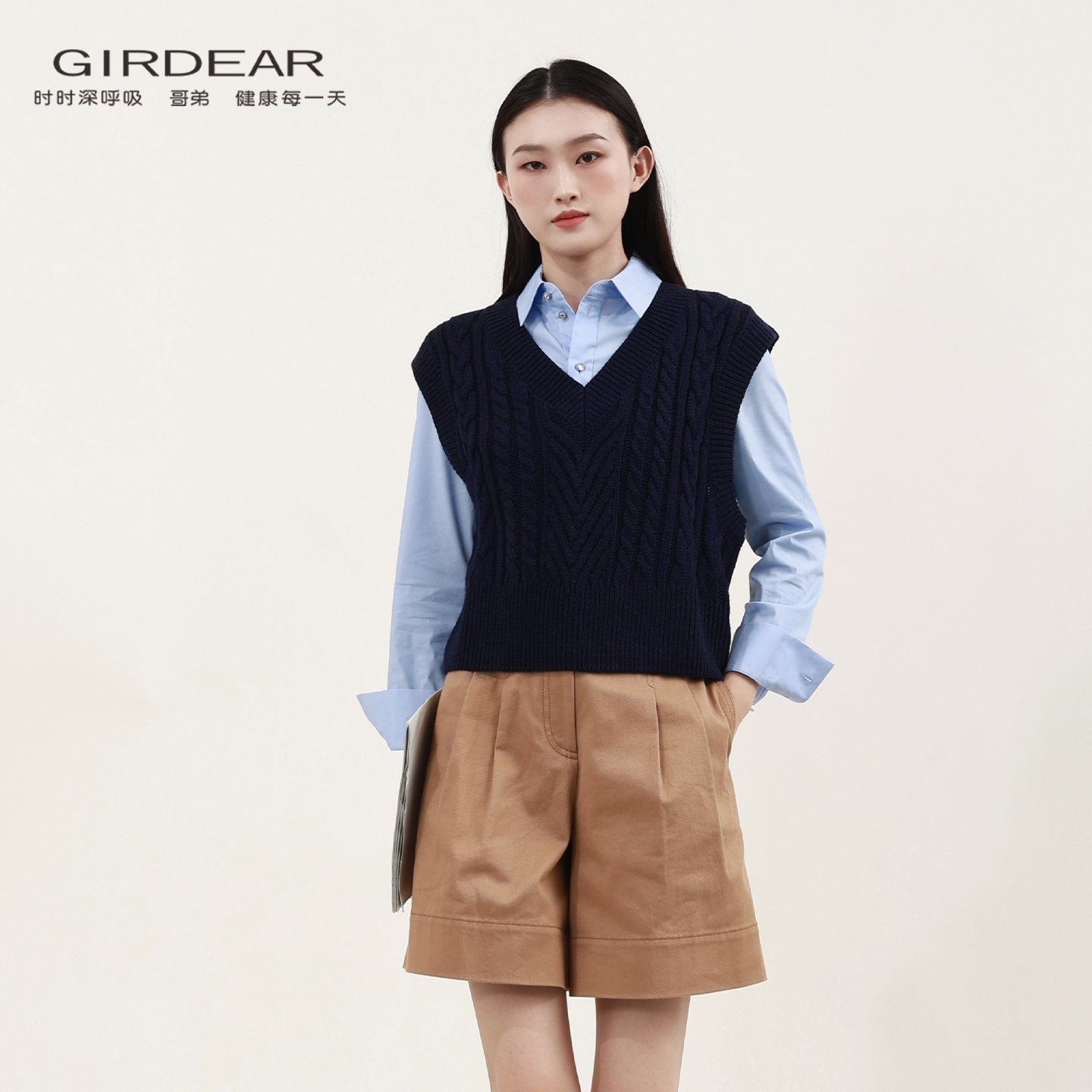 Girdear/哥弟女装新款百搭复古提花减龄显瘦套头针织背心女138092