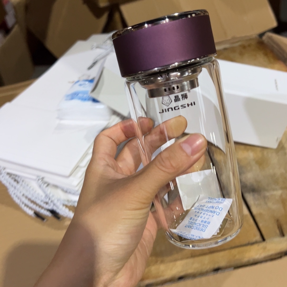 晶石单层烫手玻璃杯380提环紫色玻璃杯380ml