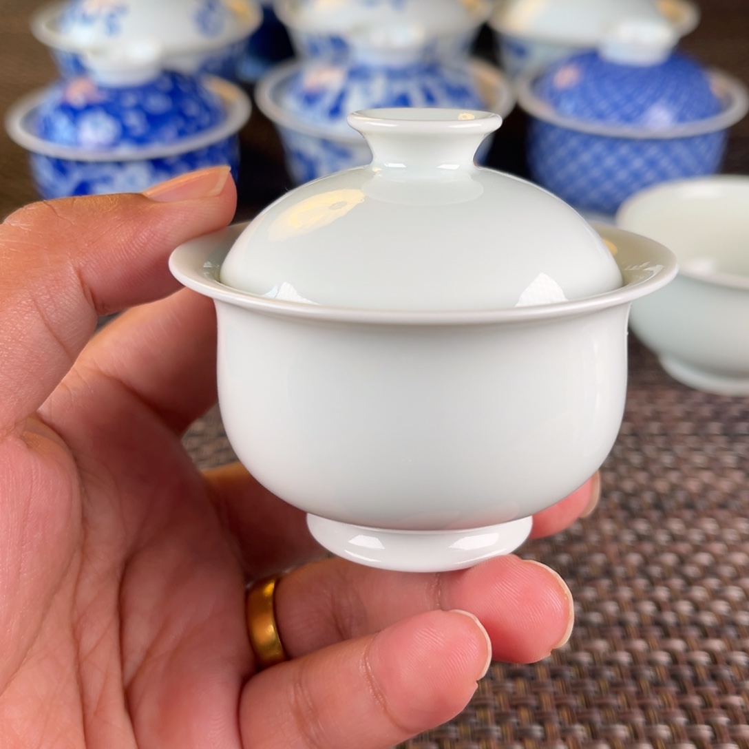 瓷片微瑕景德镇陶瓷盖碗