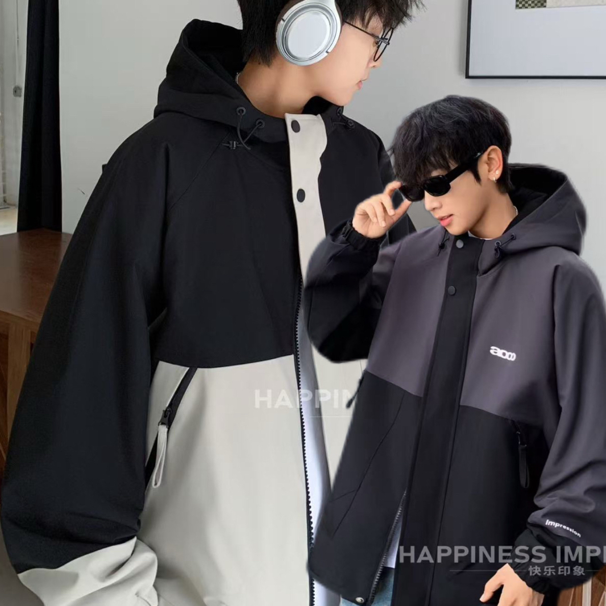 加绒保暖防泼水宽松运动风衣秋冬新款