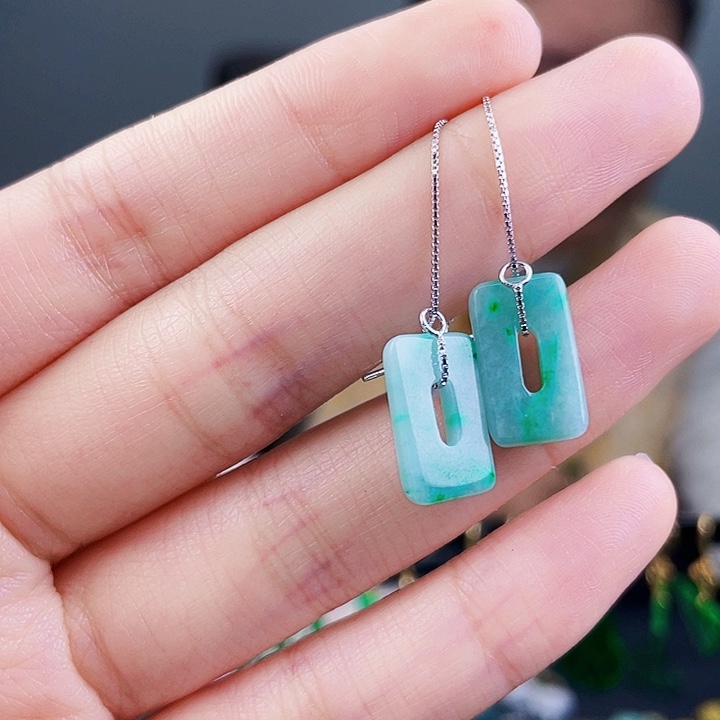 翡翠耳饰银S925镶嵌饰品